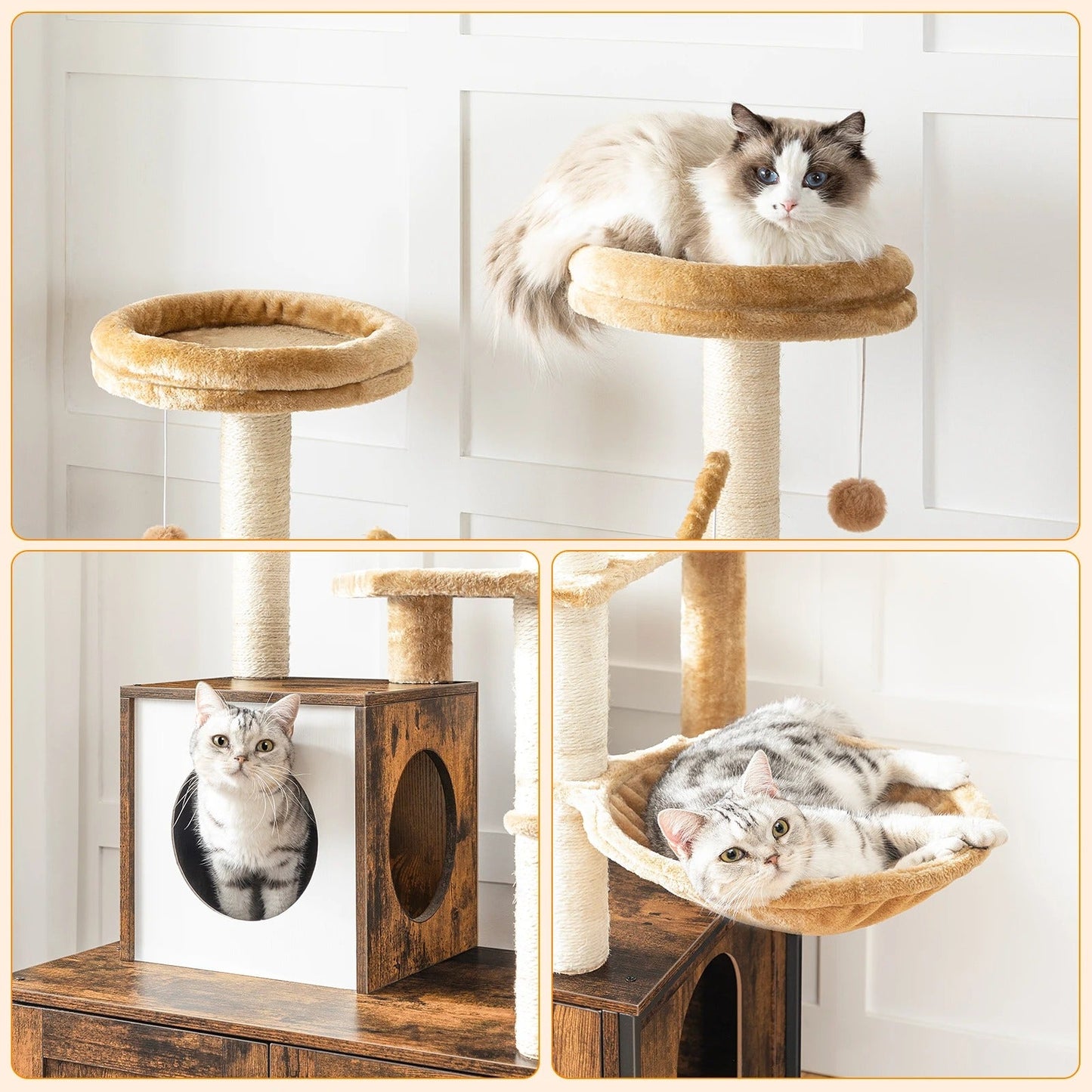 Arbre à Chat Bois design avec Bac à Litière - LuxeNest