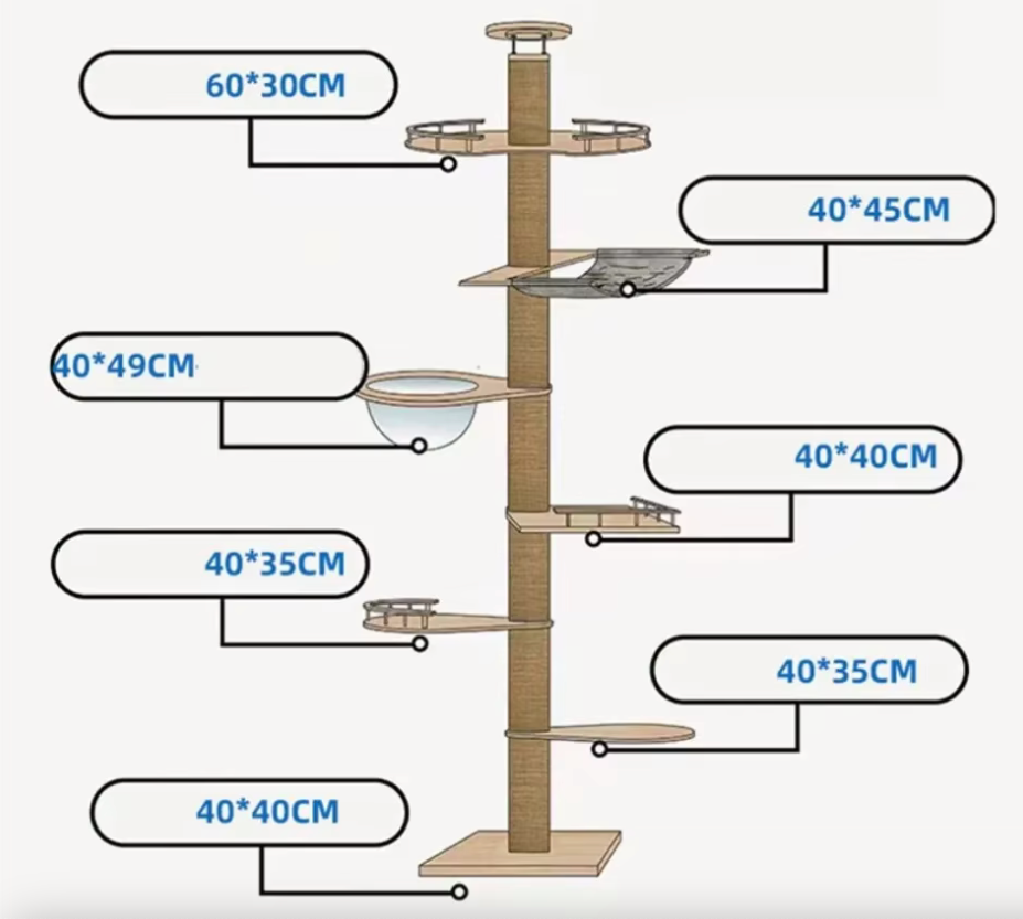 SkyCat Arbre à chat XXL en bois naturel du sol au plafond