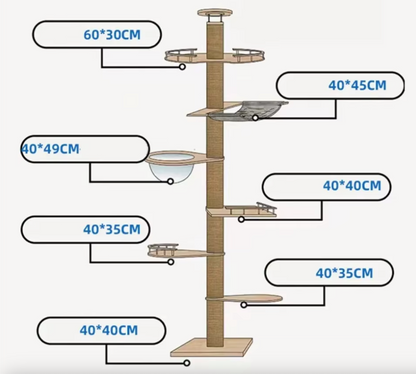 SkyCat Arbre à chat XXL en bois naturel du sol au plafond