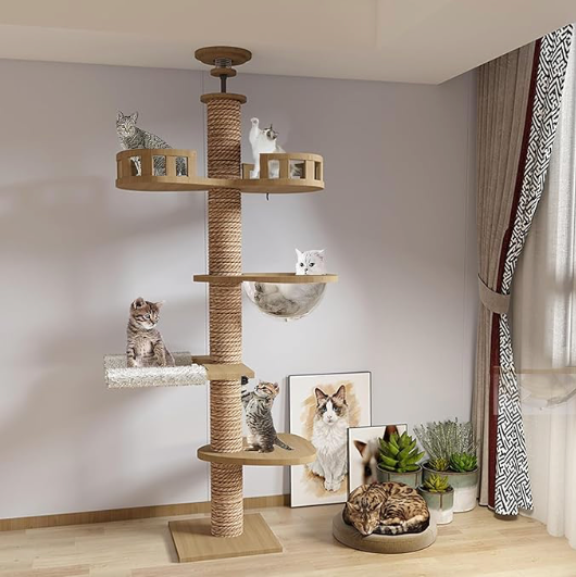 SkyCat Arbre à chat XXL en bois naturel du sol au plafond