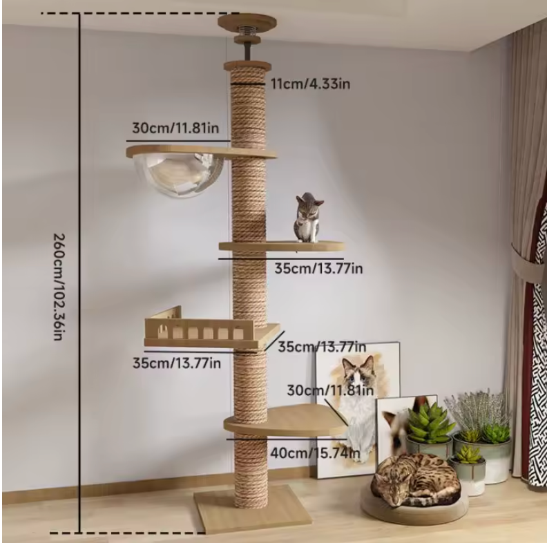 SkyCat Arbre à chat XXL en bois naturel du sol au plafond