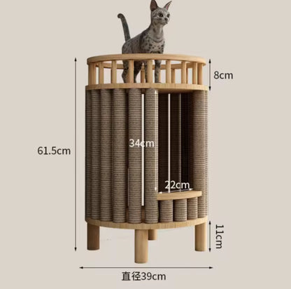 Arbre a chat ProWood - design bois, griffoir, litière ronde