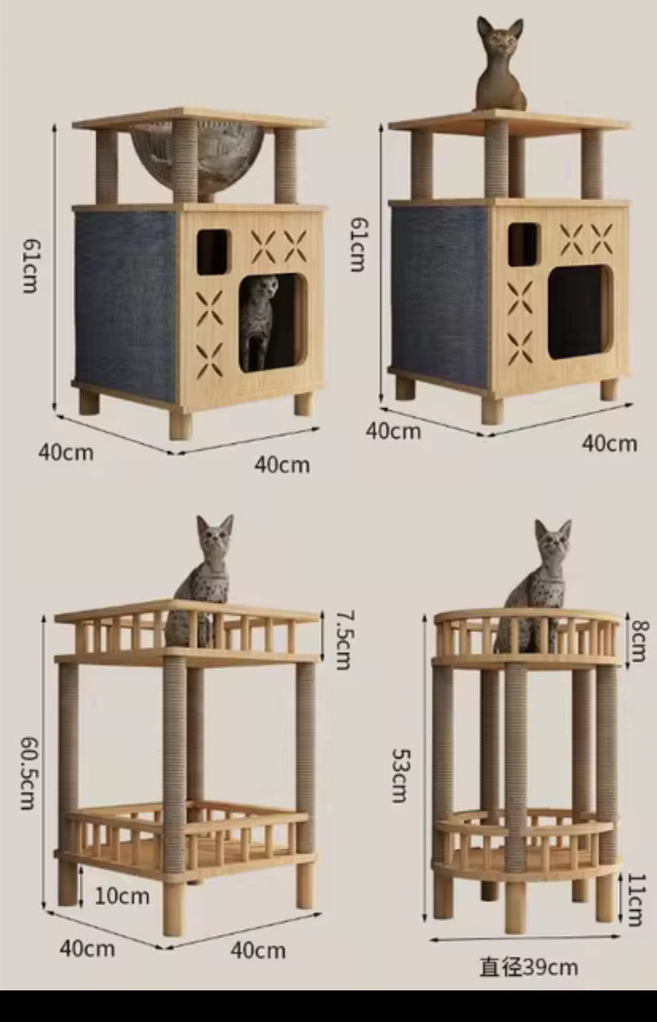 Arbre a chat design bois - Meuble griffoir et litière fermé
