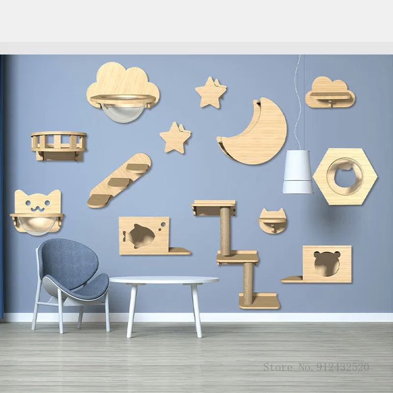 Arbre a chats Mural – Nuages et étoiles