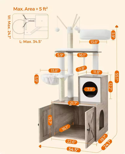Arbre à Chat Bois design avec Bac à Litière - LuxeNest