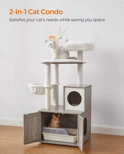 Arbre à Chat Bois design avec Bac à Litière - LuxeNest