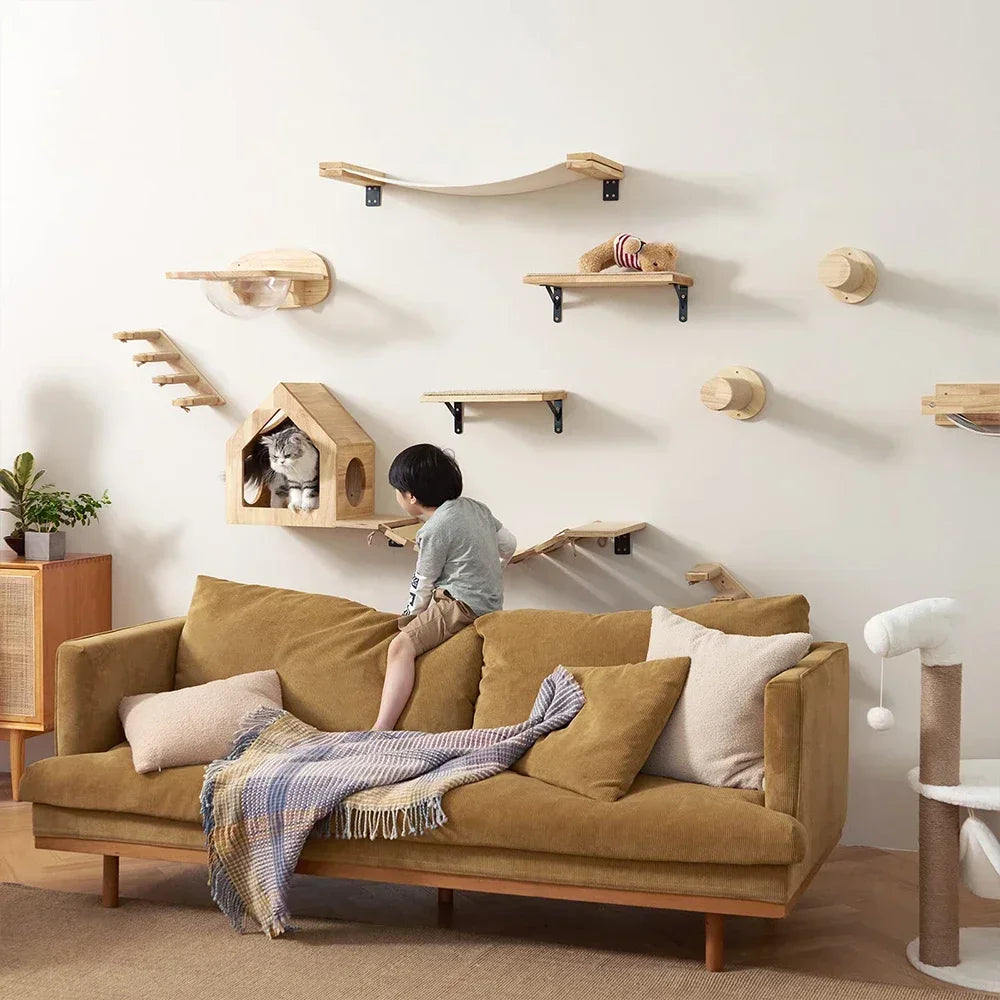Arbre a chat mural Zen - Plateforme perchée - Cordes et Bois