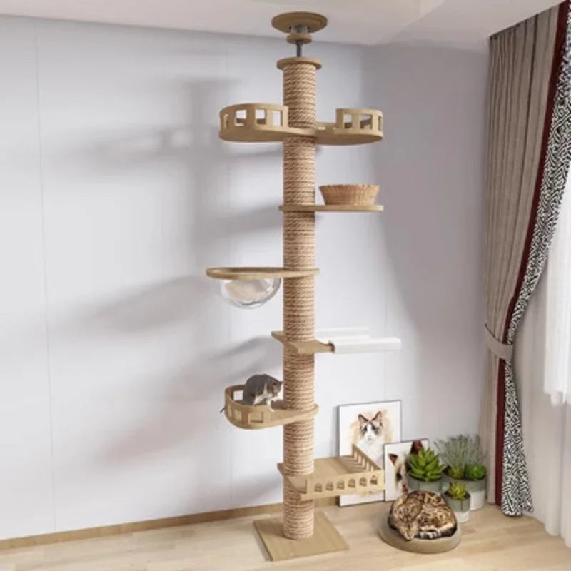 SkyCat Arbre à chat XXL en bois naturel du sol au plafond