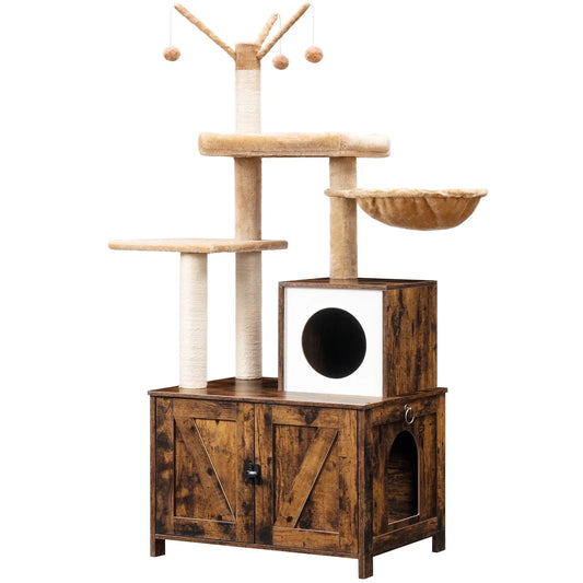 Arbre a Chat - Bois Rustique avec Litiere HideawayPaws Pro