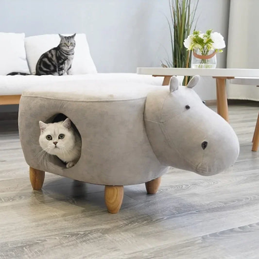 Arbre à chat HippoHaven : design pouf hippopotame