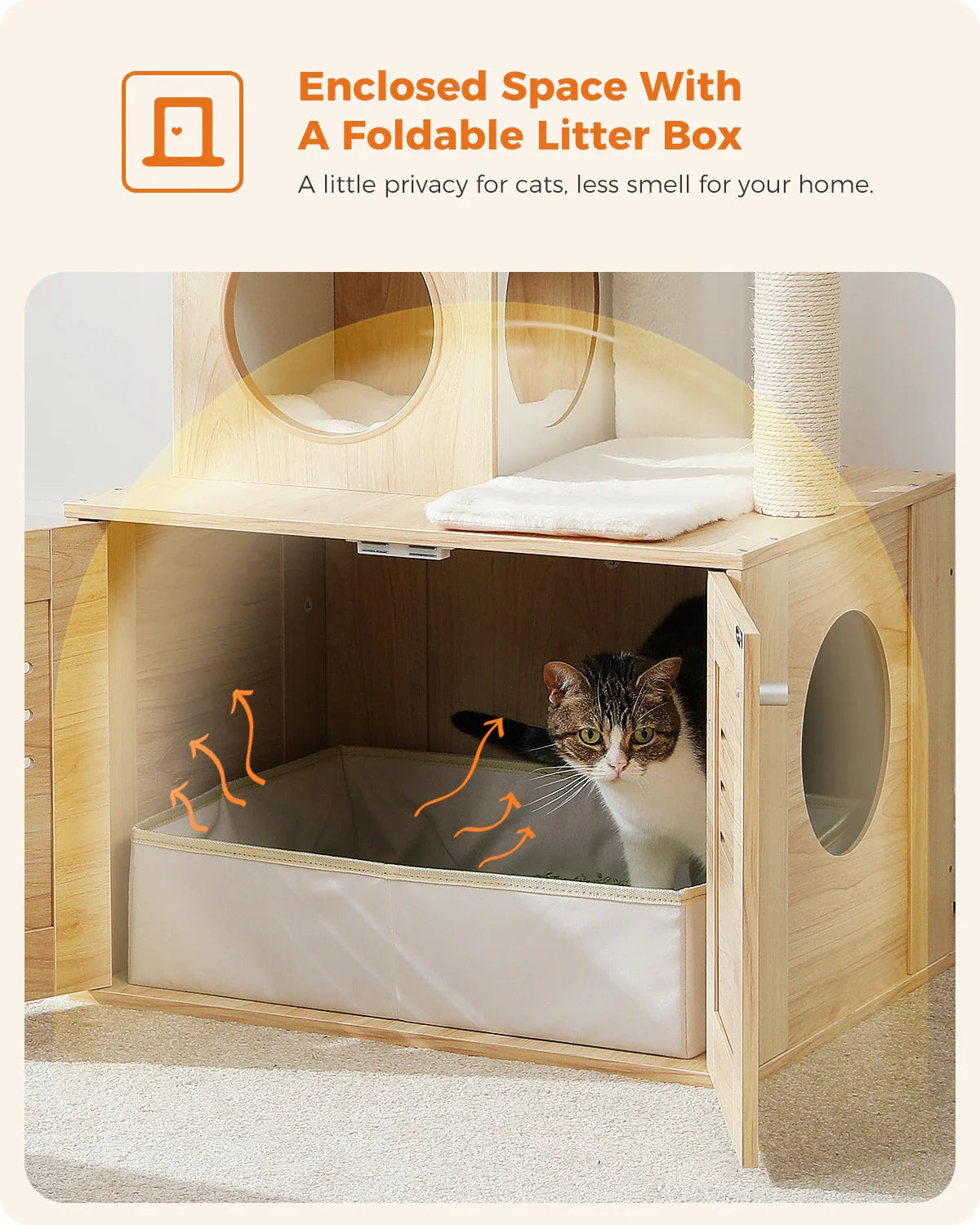 Arbre à Chat Bois design avec Bac à Litière - LuxeNest