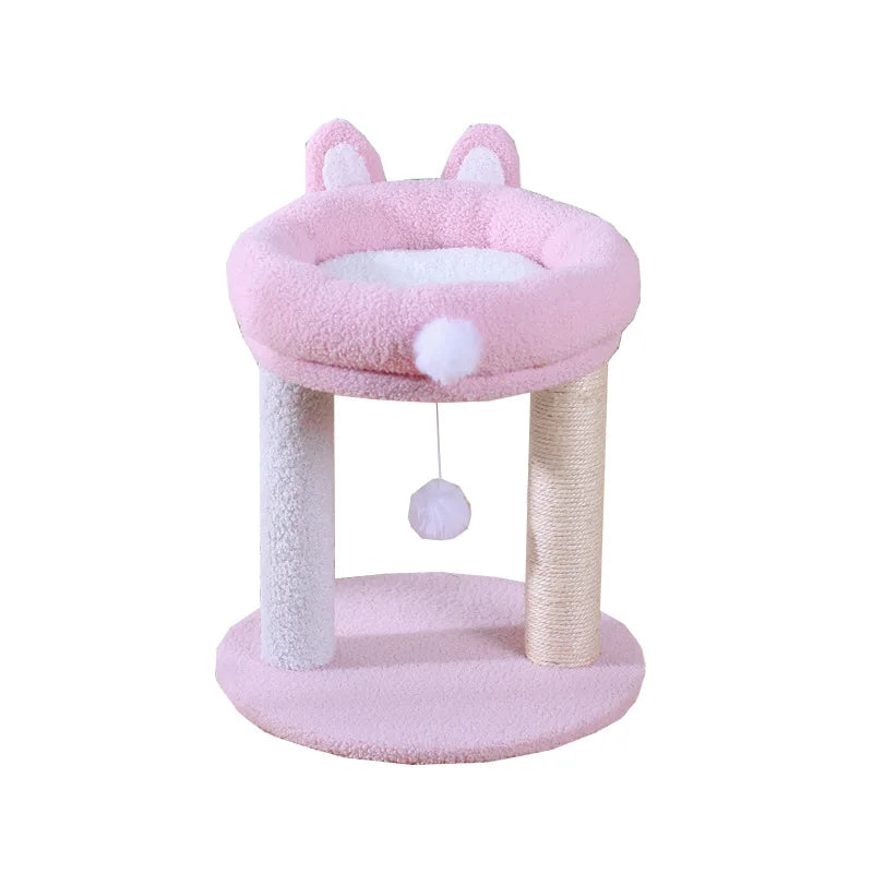 Arbre à chat BunnyNest design lapin rose peluche