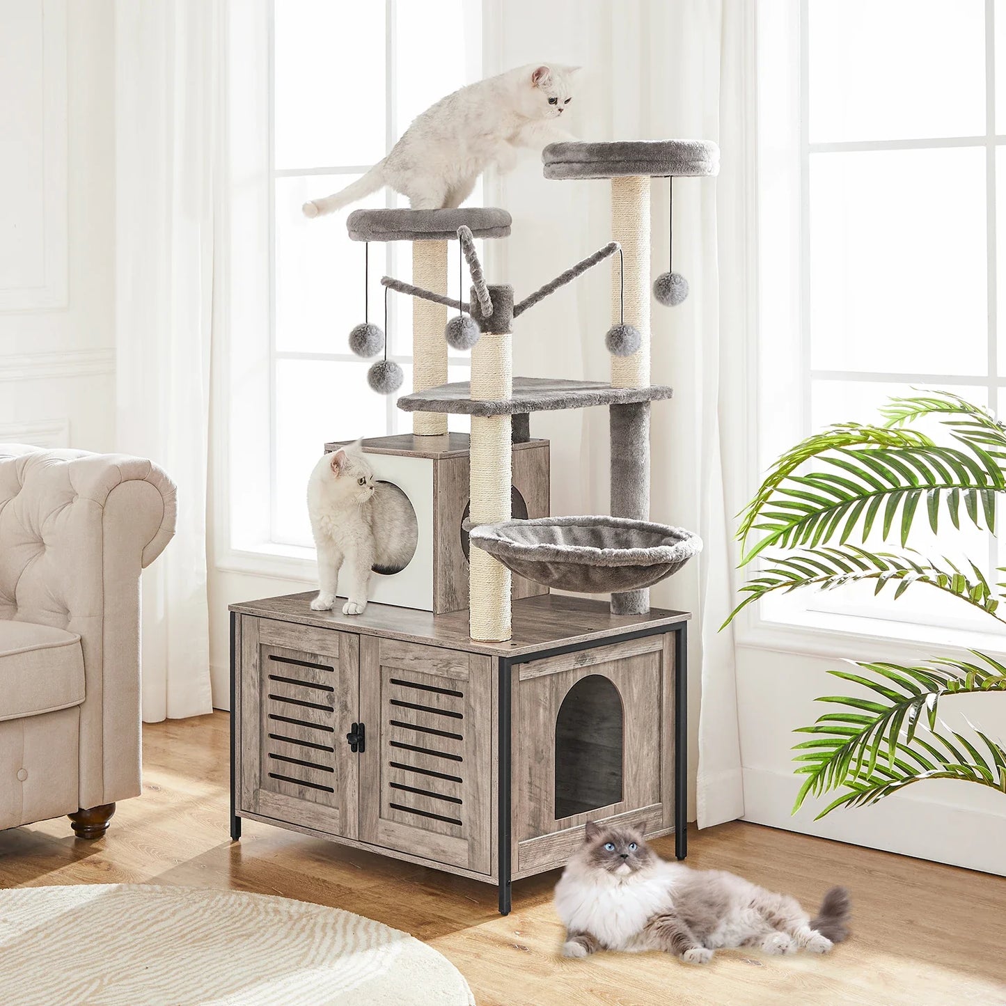 HideawayPaws Arbre à Chat Meuble à Litière