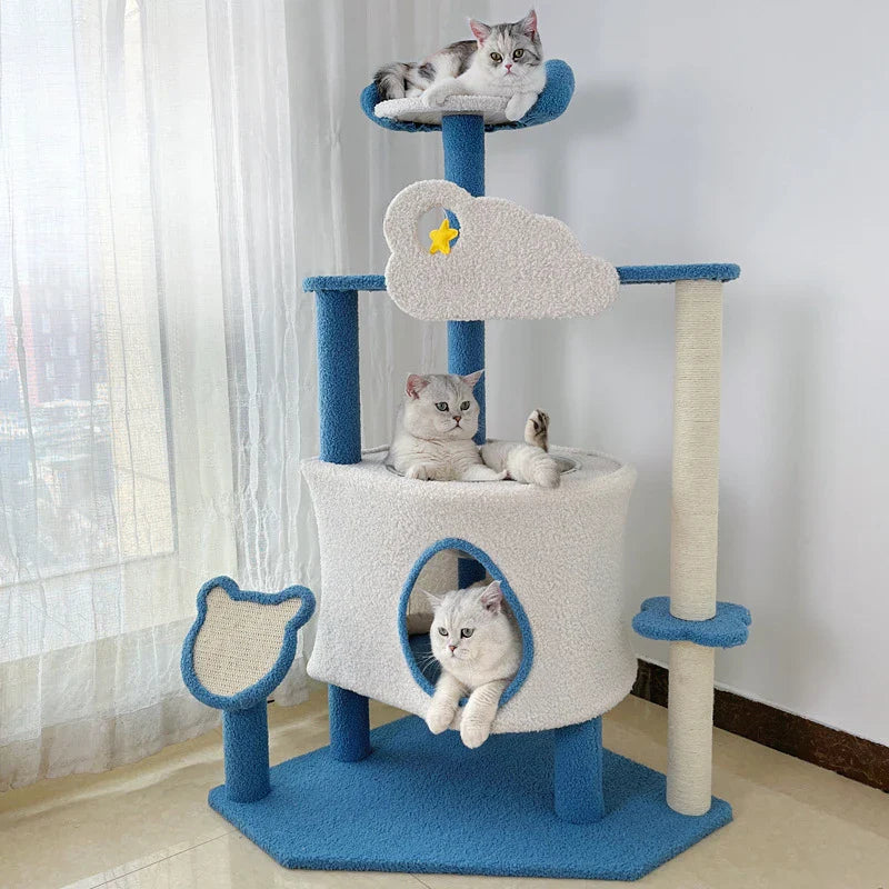Arbre à chat nuage Pro - Perchoir et cabane - NuageBleu