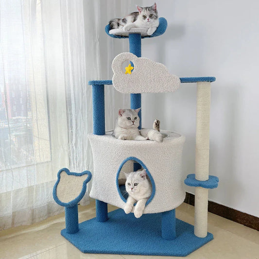 Arbre à chat nuage Pro - Perchoir et cabane - NuageBleu