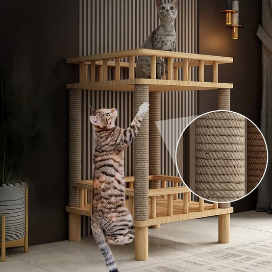 Arbre a chat design en bois - Litière intégrée & Griffoir