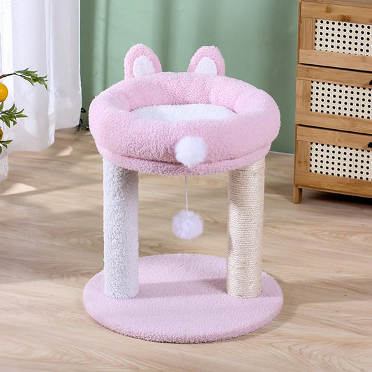 Arbre à chat BunnyNest design lapin rose peluche