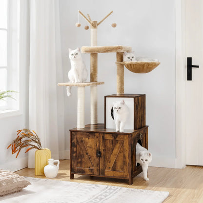 Arbre a Chat - Bois Rustique avec Litiere HideawayPaws Pro