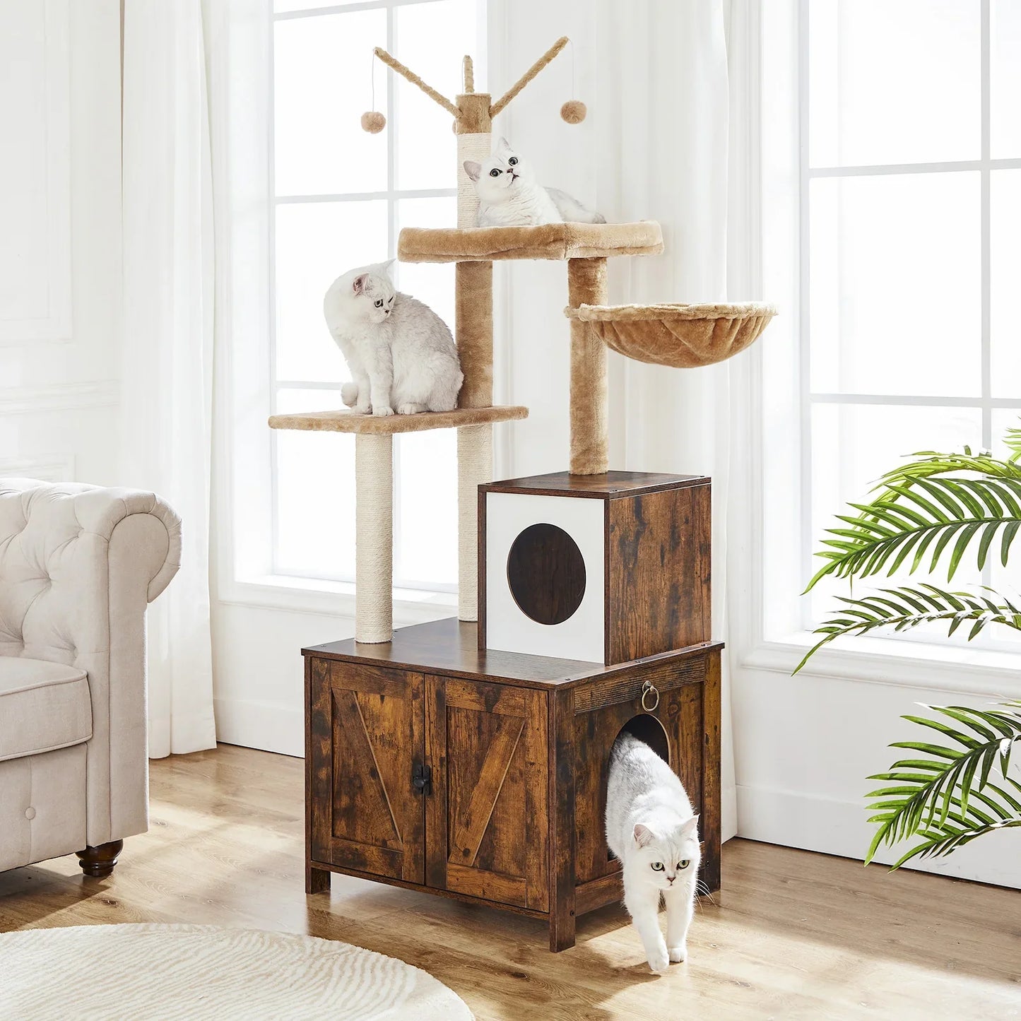 Arbre a Chat - Bois Rustique avec Litiere HideawayPaws Pro