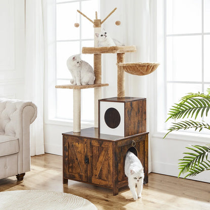Arbre a Chat - Bois Rustique avec Litiere HideawayPaws Pro