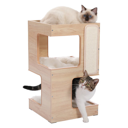 LuxiGriff Arbre a chat bois multi-niveaux condo