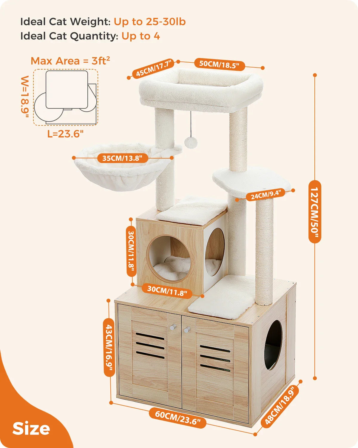 Arbre à Chat Bois design avec Bac à Litière - LuxeNest