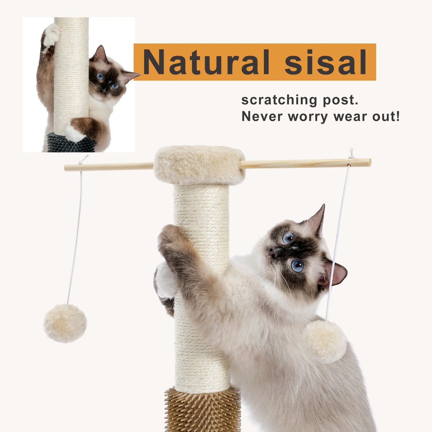 PawsPlay Arbre à Chat Compact - Boules en Peluche & Griffoir
