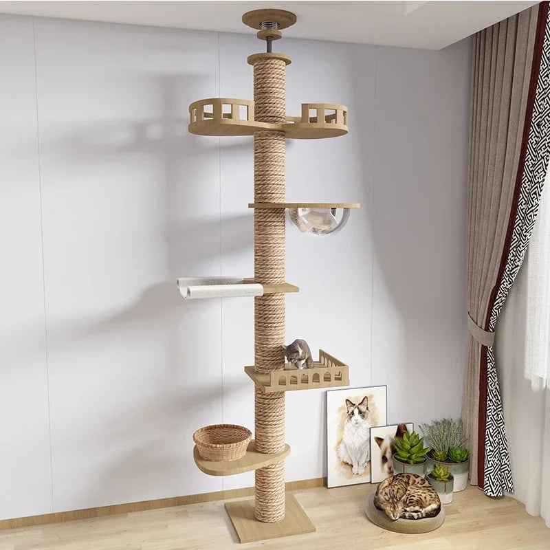 SkyCat Arbre à chat XXL en bois naturel du sol au plafond