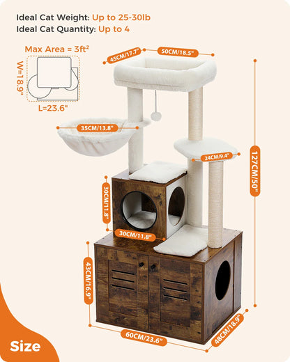 Arbre à Chat Bois design avec Bac à Litière - LuxeNest