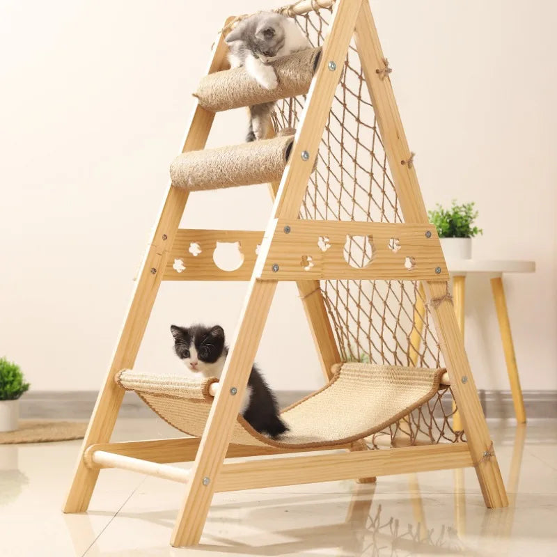 Aventurichat Arbre a chat en bois multifonctions avec hamac