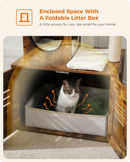 Arbre à Chat Bois design avec Bac à Litière - LuxeNest