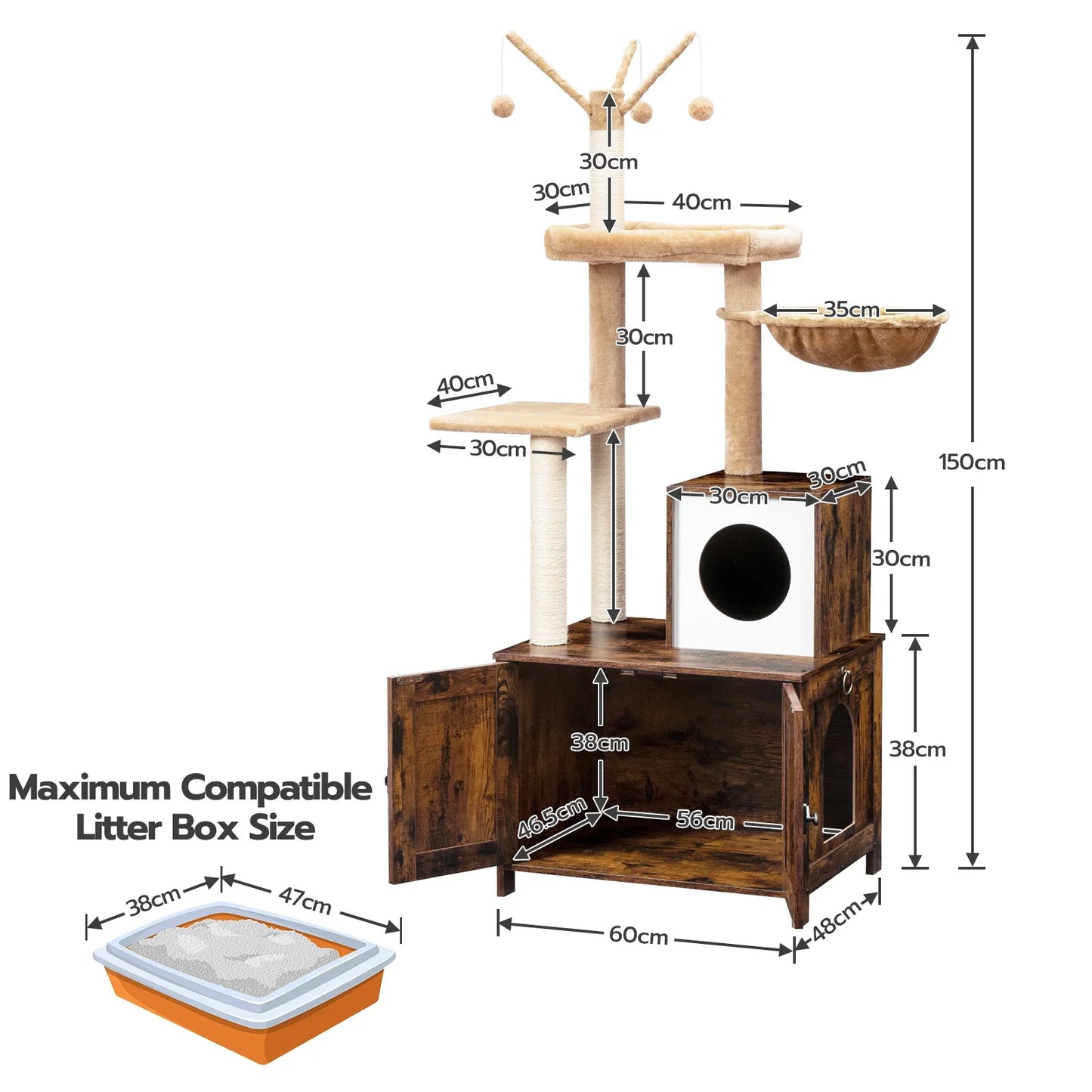 Arbre a Chat - Bois Rustique avec Litiere HideawayPaws Pro
