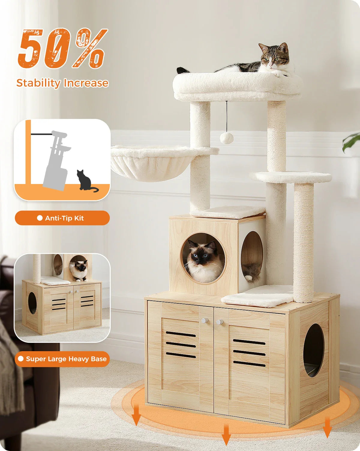 Arbre à Chat Bois design avec Bac à Litière - LuxeNest