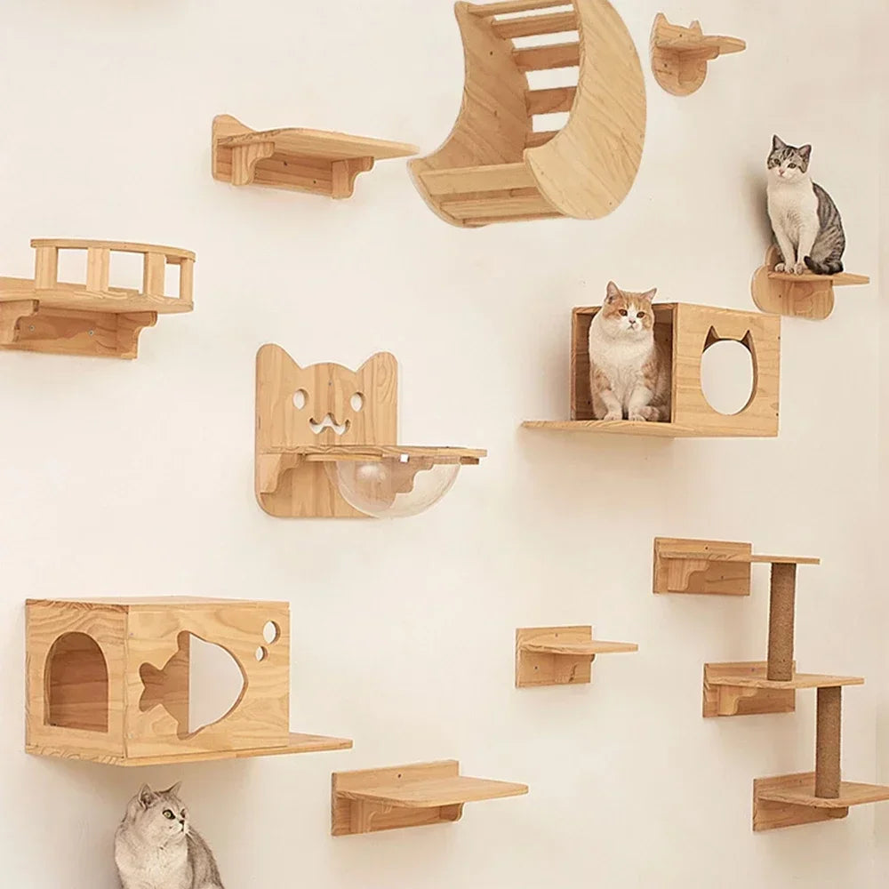 Arbre a chat mural Zen - Plateforme perchée - Cordes et Bois