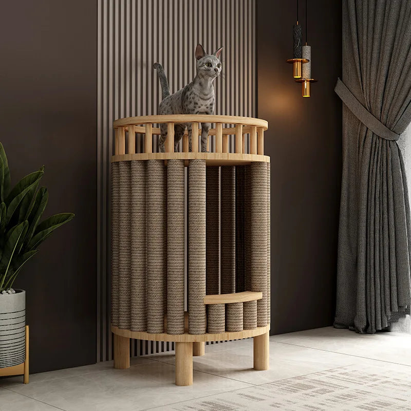 Arbre a chat ProWood - design bois, griffoir, litière ronde