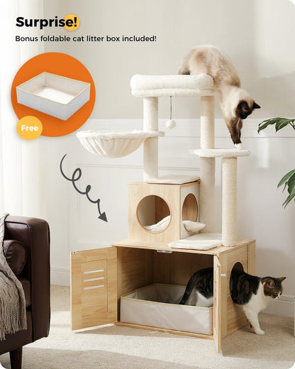 Arbre à Chat Bois design avec Bac à Litière - LuxeNest