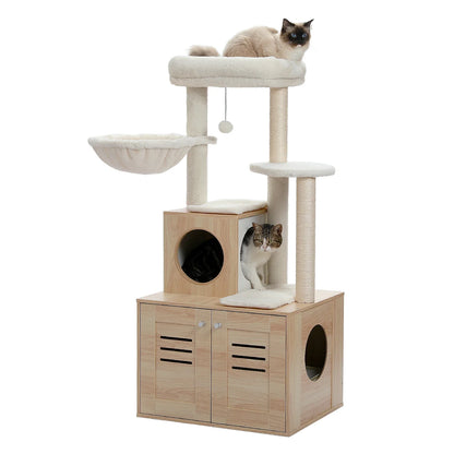 Arbre à Chat Bois design avec Bac à Litière - LuxeNest