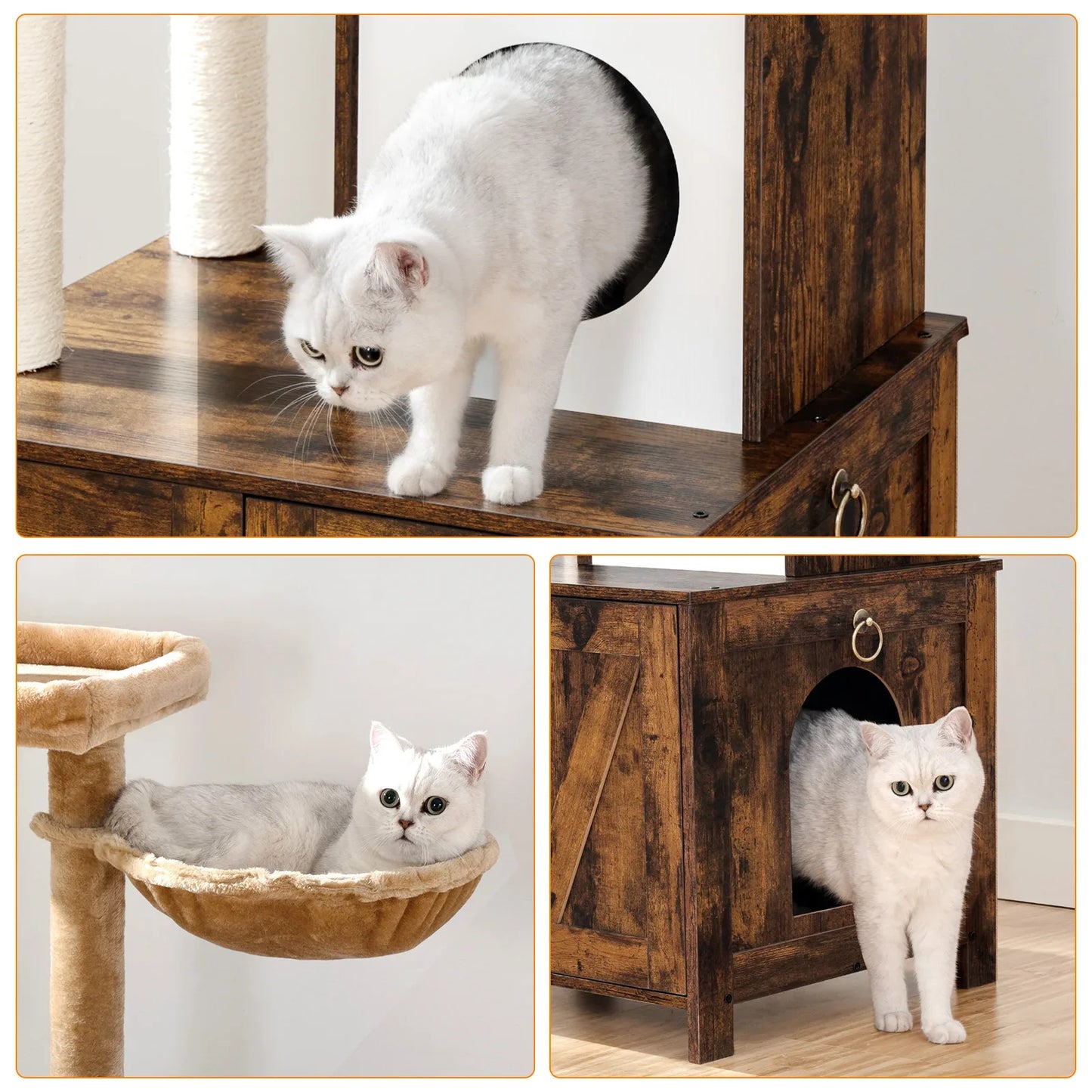 Arbre a Chat - Bois Rustique avec Litiere HideawayPaws Pro