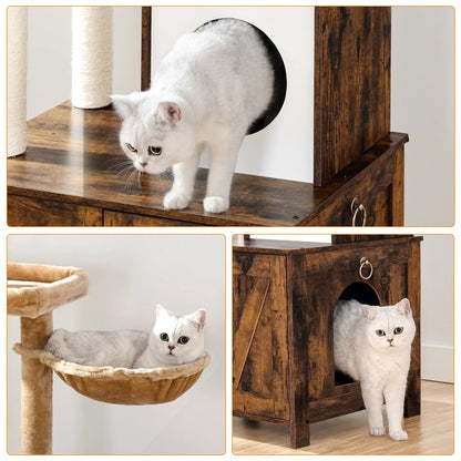 Arbre a Chat - Bois Rustique avec Litiere HideawayPaws Pro