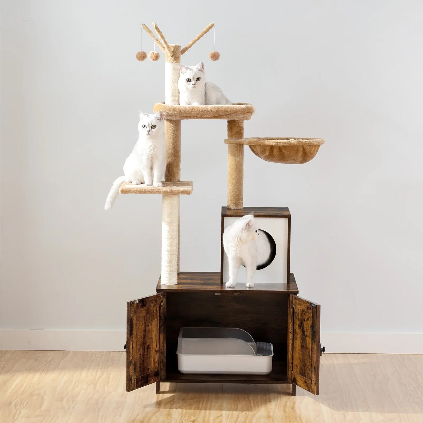 Arbre a Chat - Bois Rustique avec Litiere HideawayPaws Pro