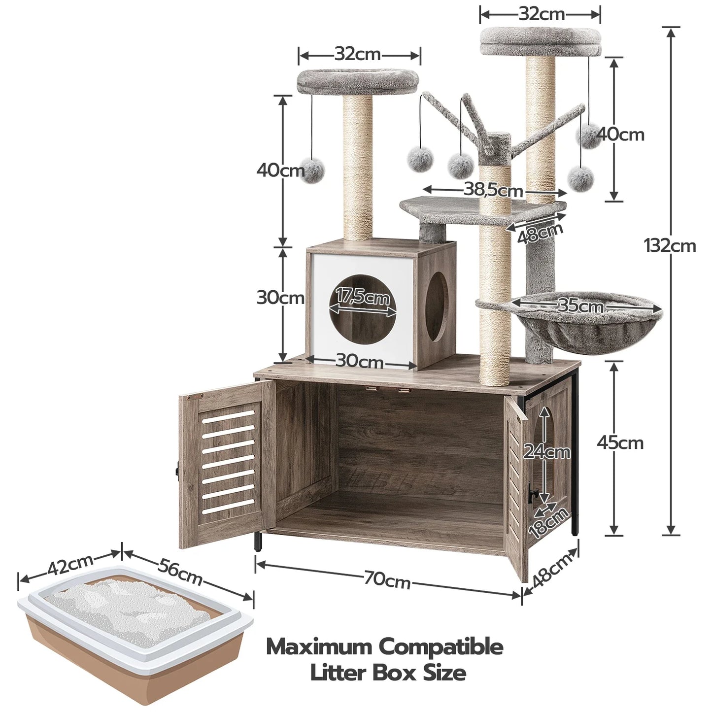 HideawayPaws Arbre à Chat Meuble à Litière