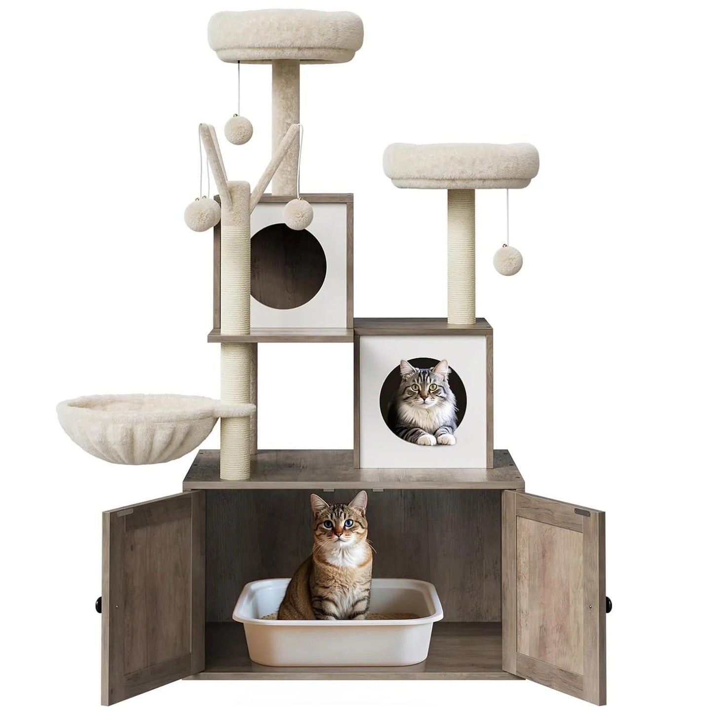 Arbre à Chat Bois design avec Bac à Litière - LuxeNest