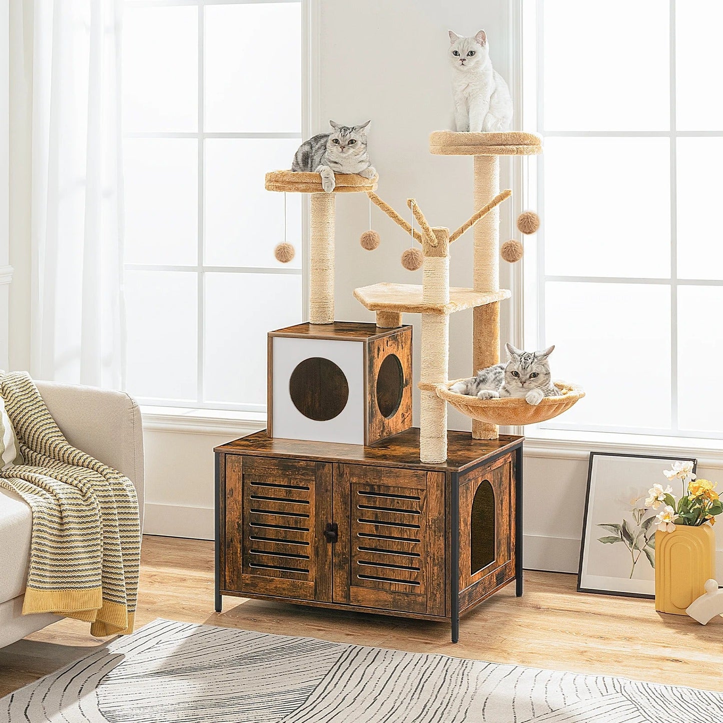 Arbre à Chat Bois design avec Bac à Litière - LuxeNest