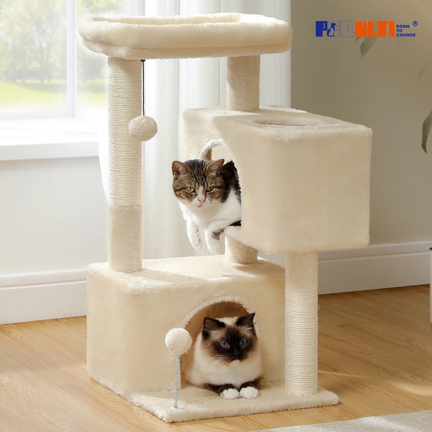 Arbre a chat beige/gris doux avec nid perché – BrandX