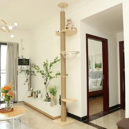 SkyCat Arbre à chat XXL en bois naturel du sol au plafond