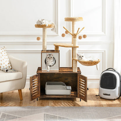 Arbre à Chat Bois design avec Bac à Litière - LuxeNest