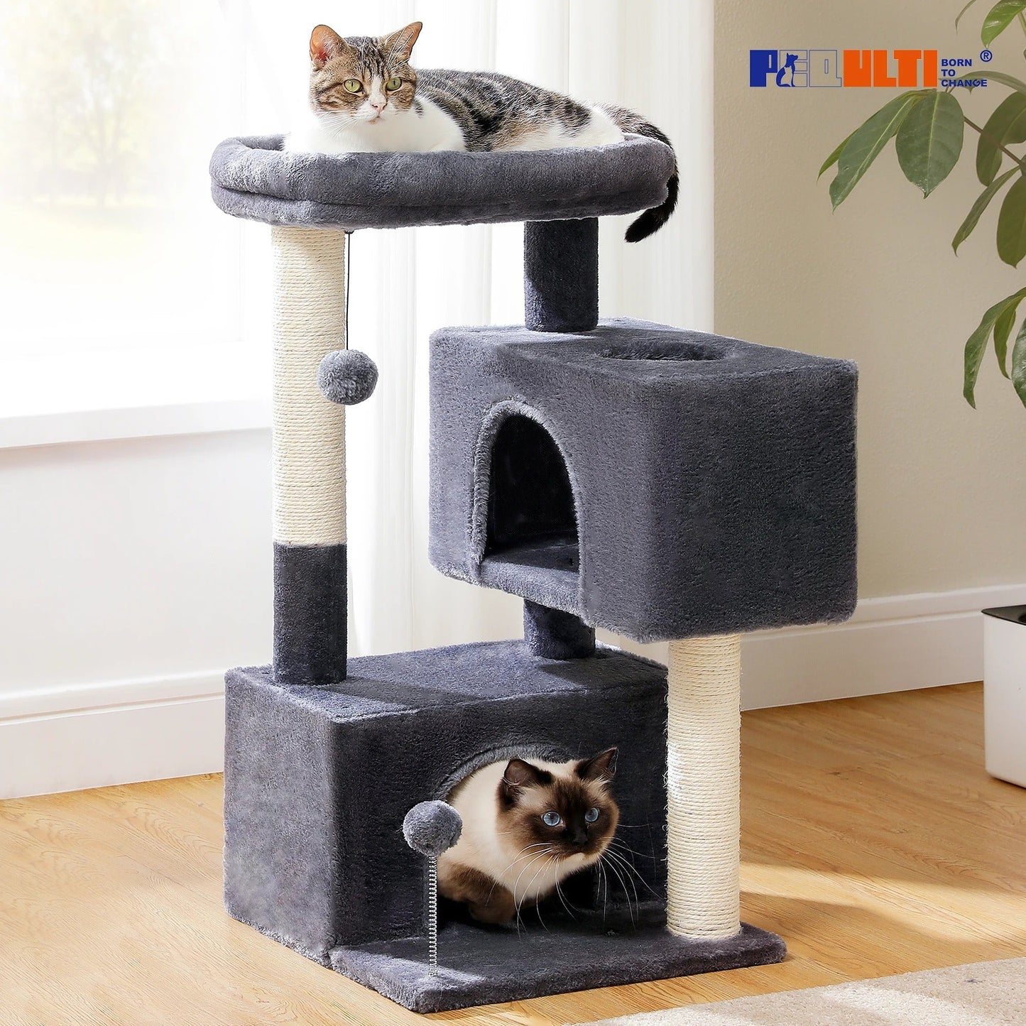 Arbre a chat beige/gris doux avec nid perché – BrandX
