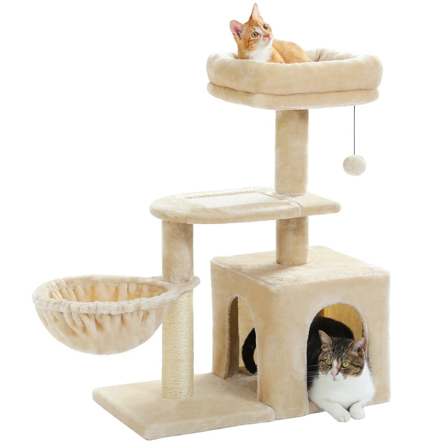 Arbre à chat beige et gris doux, nid perché avec HAMAC