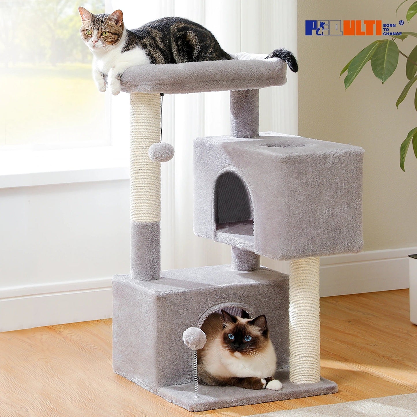 Arbre a chat beige/gris doux avec nid perché – BrandX