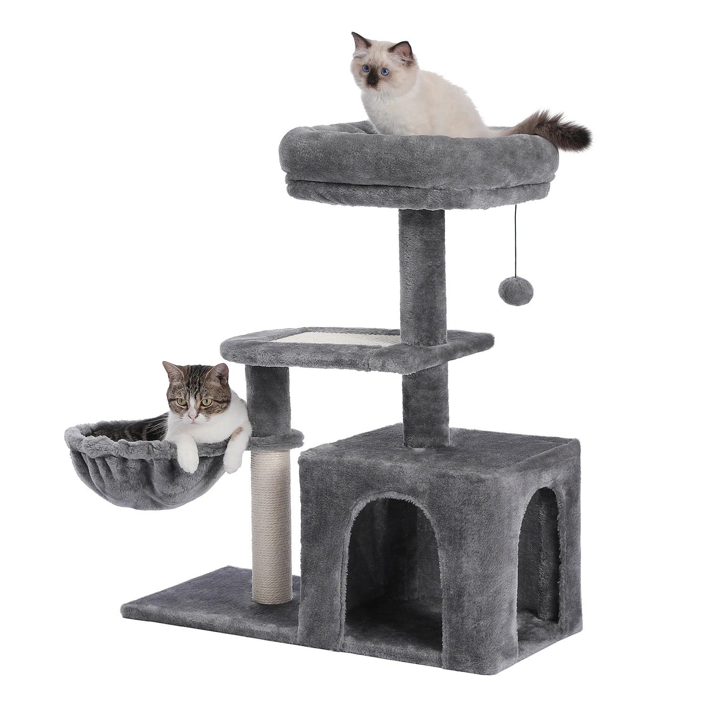 Arbre à chat beige et gris doux, nid perché avec HAMAC